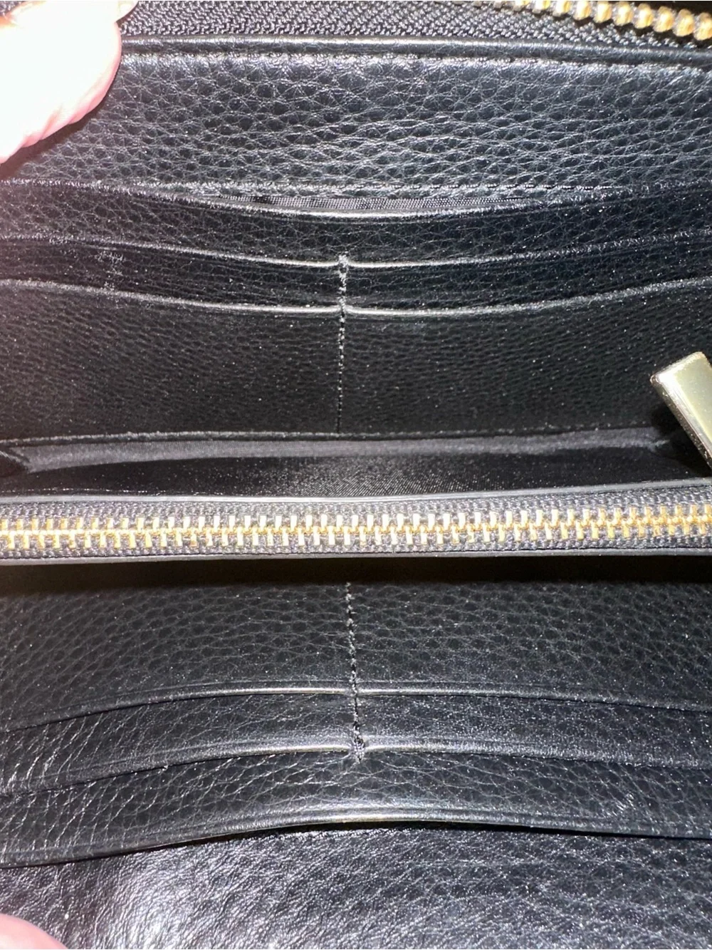 Tory Burch Black Leather Zip-Around Wallet with Gold Logo